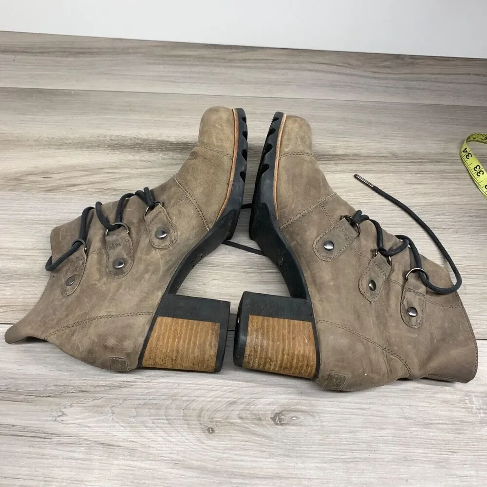 SOREL Boots Womens Sz 10 Addington Bootie Shoes Distressed Leather‎ Lace Up Heel